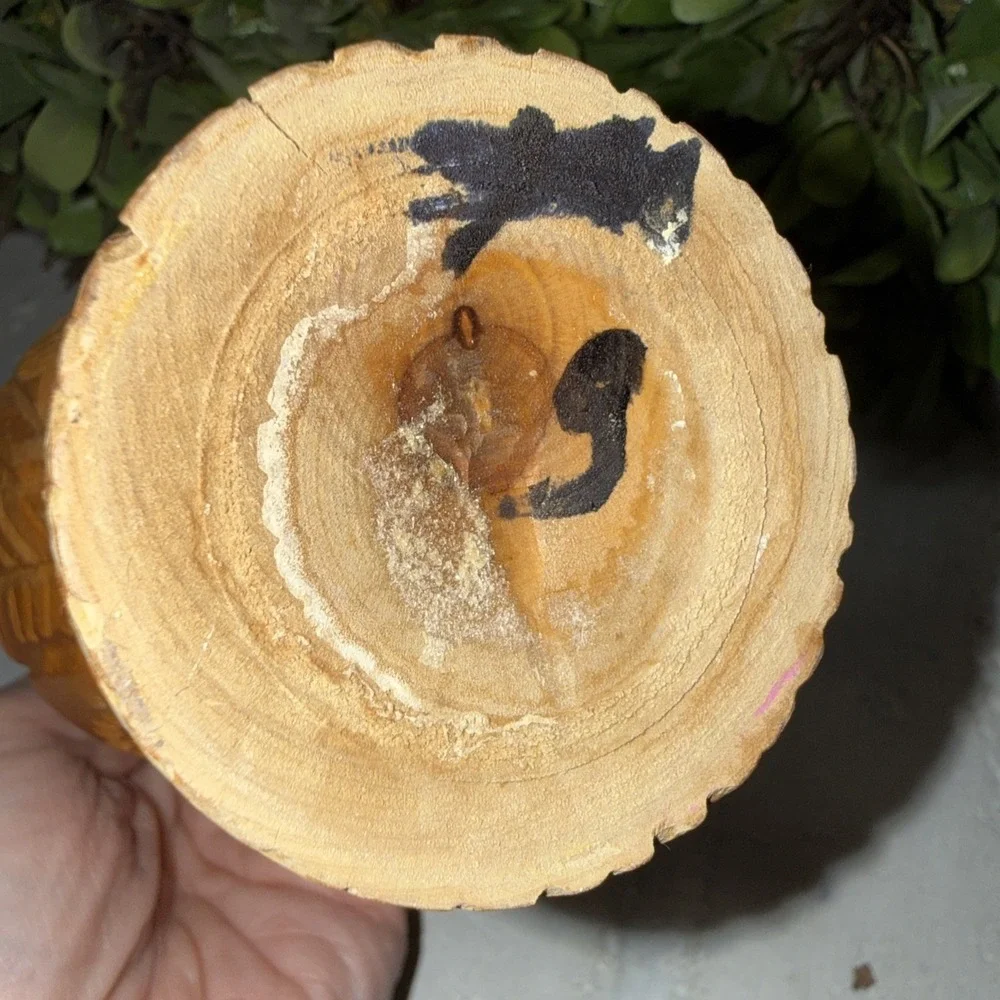 Olive Wood Vintage Vase Bird And Palm Tree Design‎ 6.25